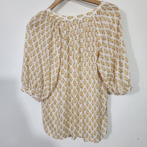 Garnet Hill White Yellow Floral Print V Neck 3/4 Sleeve Modal Blouse Top Size S - Picture 8 of 10